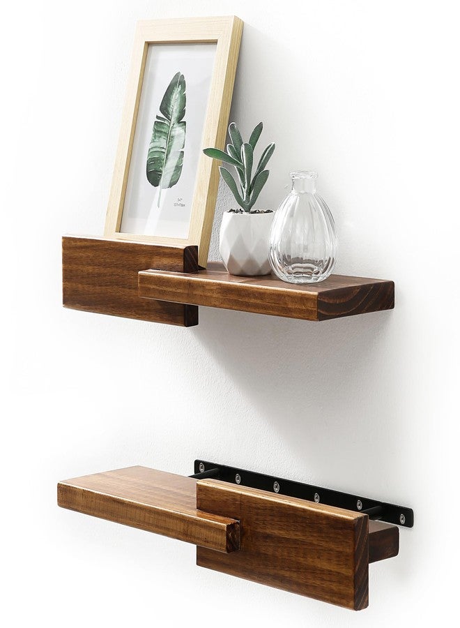 GRID FORTE Wood Floating Shelf Set of 2, 4.5D x 15W Inch Modern Reversible Wall Shelves, Minimalism Wall Mount Hardwood Shelves, Wall Decor for Bedroom Living Room Kitchen (Walnut) - Image 1